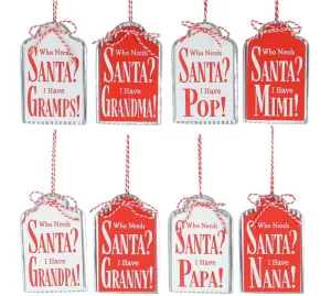 WOOD AND TIN GRANDPARENT SANTA ORNAMENTS