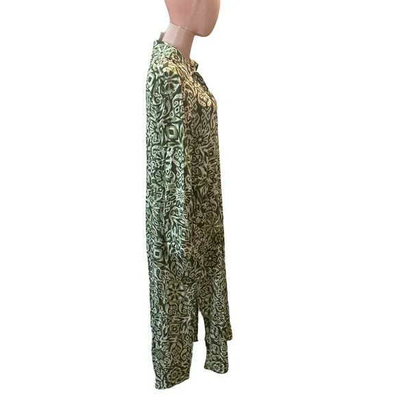 Zara Women’s Long Sleeve Green Pattern Button Up Midi Dress Size Large